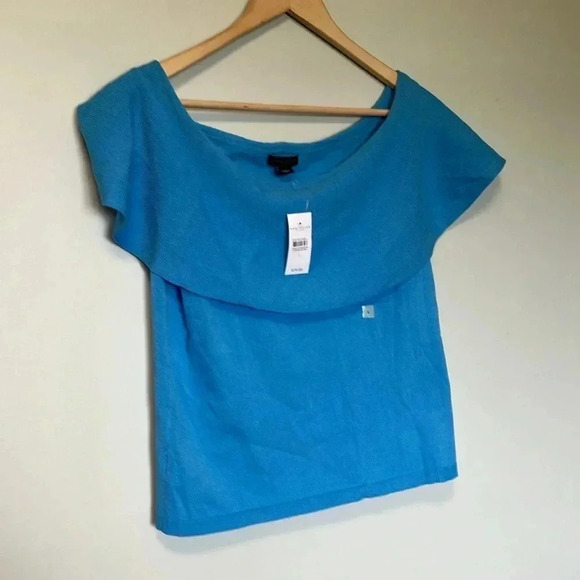 NWT Ann Taylor off the shoulder blue  top - Picture 4 of 6